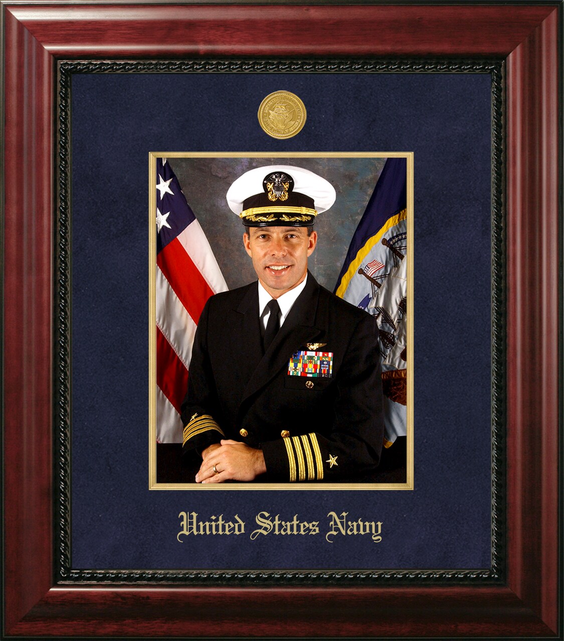 Patriot Frames Navy 8x10 Portrait Executive Frame with Gold Medallion and Gold Filet